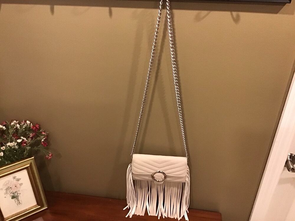 Venus Fringe Faux Leather Crossbody Beige/Silver Shoulder Purse Cowgirl Coastal